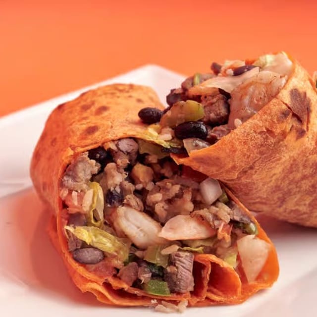 Steak and Prawns Burrito.