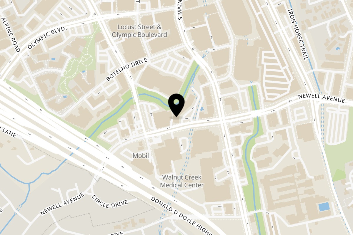 Map showing the location of 360 Gourmet Burritos Walnut Creek on 1558 Newell Ave in Walnut Creek
